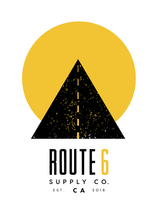 Route 6 supply co yellow logo of sun and road.